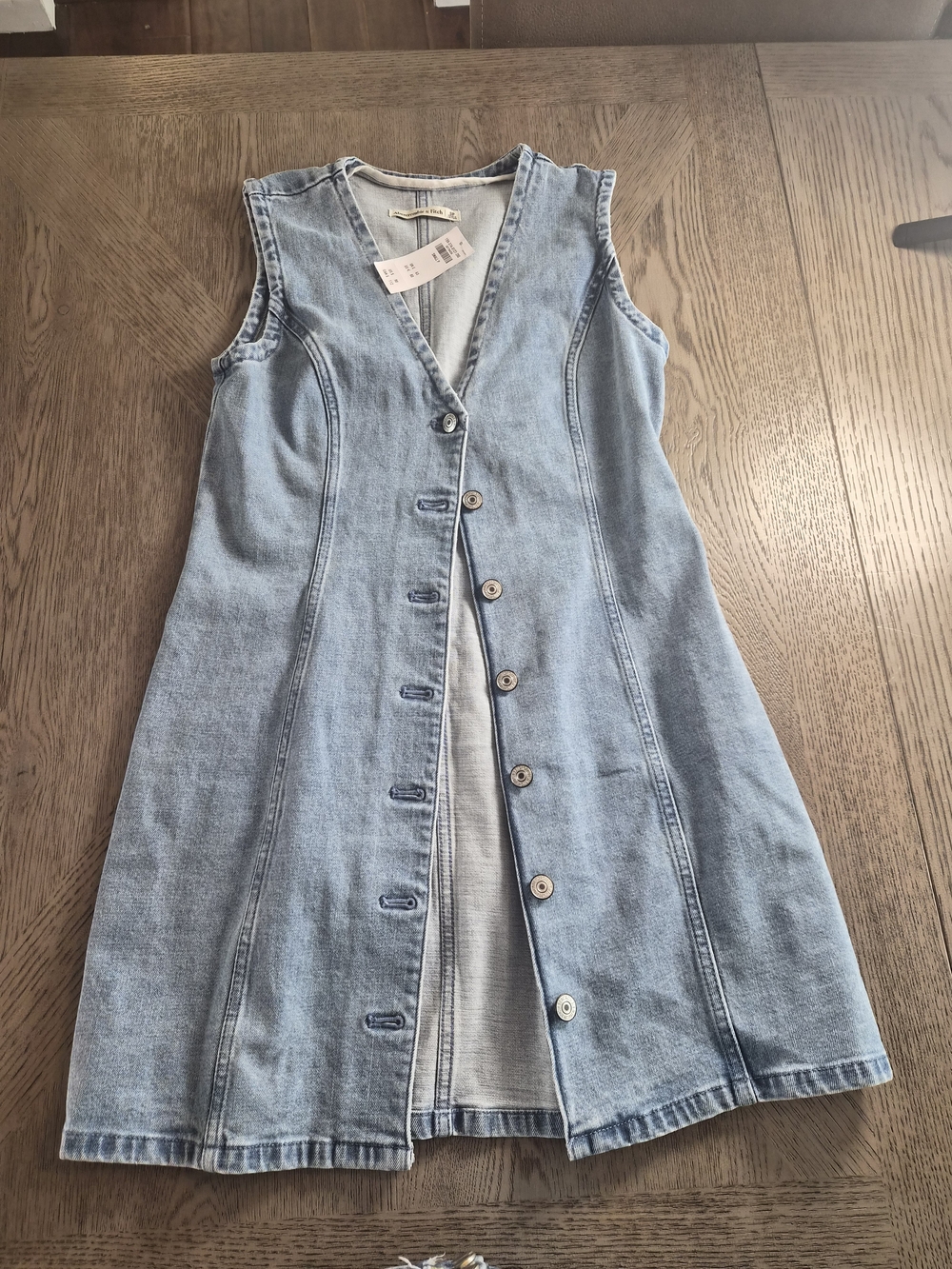 Abercrombie & Fitch Light Blue Sleeveless Denim Button Dress